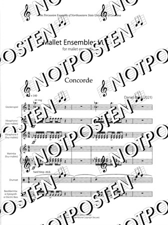 Notbild och instrumentation från Mallet Ensembles Vol. 4 med arrangemang av Daniel Berg för slagverk
