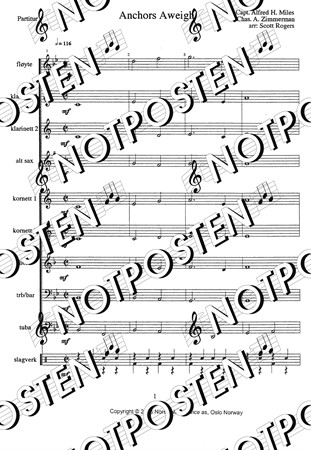 notbild från arrangemanget Anchors Aweigh med enkla noter för nybörjarorkestrar
