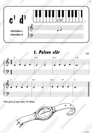 Notbild från pianoskolan Pianobus 1 - enkla övningar och noter för nybörjaren