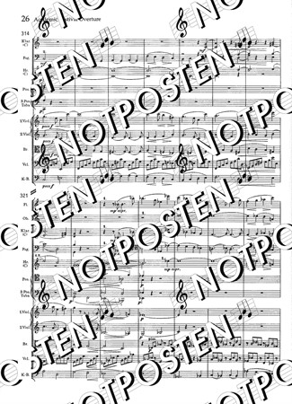 Notbild från fickpartitur med noter och instrumentation till Brahms ouvertyrer från Op. 80 och 81