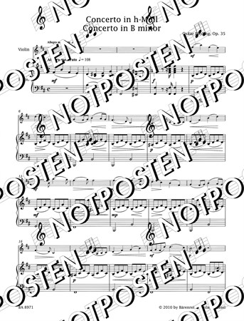 Notbild med noter till piano och fiol från Oskar Rieding: Concerto in B Major Op. 35