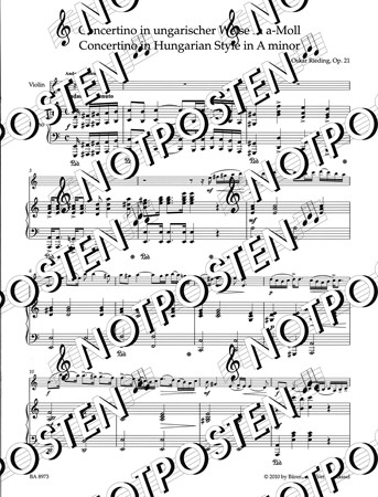 Notbild med fiol- och pianostämma från Oskar Rieding: Concertino in Hungarian Style