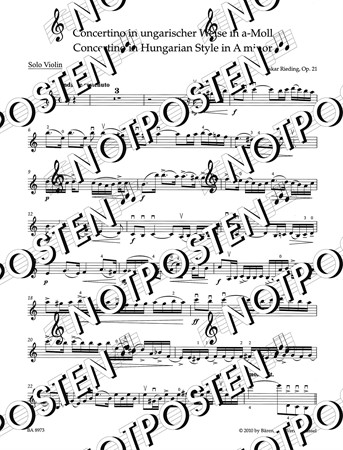 Notbild med solostämma för fiol från Oskar Rieding: Concertino in Hungarian Style