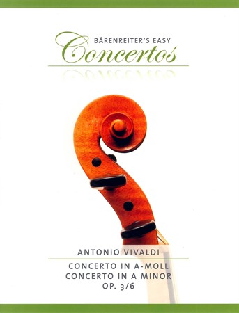 Omslag till Antonio Vivaldi: Concerto in A Minor Op. 3/6 med noter för fiol och piano