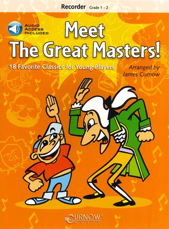 Omslag till blockflöjts-boken Meet the Great Masters med 18 enkla arrangemang av klassiska stycken