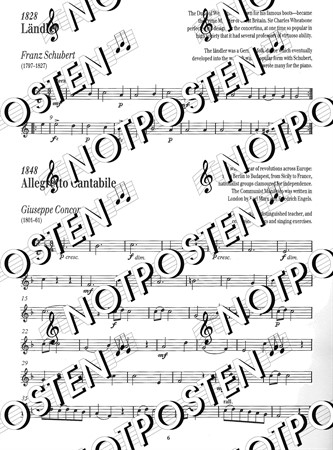 Notbild från notboken Music Through Time: Flute Book 1 med flöjtnoter och pianoackompanjemang