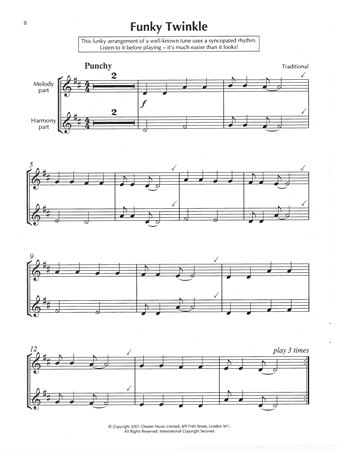 Notbild från notboken Duets for One med enkla låtar för dig som spelar blockflöjt.