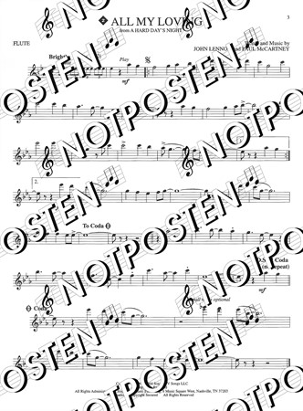 Notbild från notboken Lennon and McCartney: Solos for Flute med noter arrangerade för tvärflöjt solo