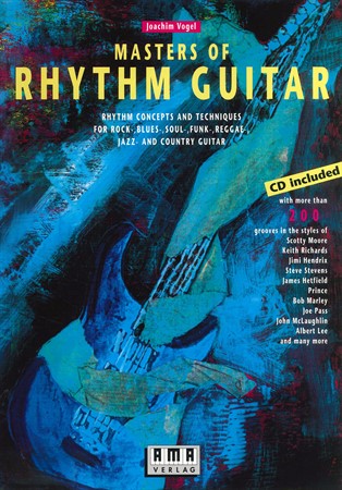 Omslag till Masters of Rhythm Guitar av Joachim Vogel med rytmkoncept och tekniker för flera stilar