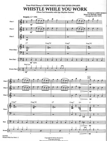Notbild från partituret i arrangemanget Whistle While You Work Pops for Ensemble