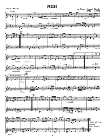 Inlaga utdrag ur Six For Two Trumpet Duo - sex korta klassiska stycken för trumpet.