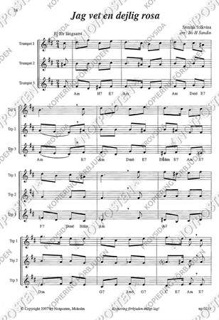 Notbild från nothäftet Triss i trumpet med 14 trestämmiga trumpet-arrangemang