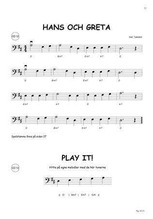Notbild från repertoarboken Cellisten 1 EXTRA med 31 låtar i första läget för dig som spelar cello