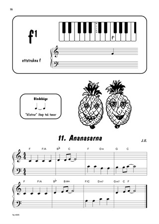 Exempel med notbild från pianoskolan Pianobus 1: Nybörjarskola för piano & keyboard