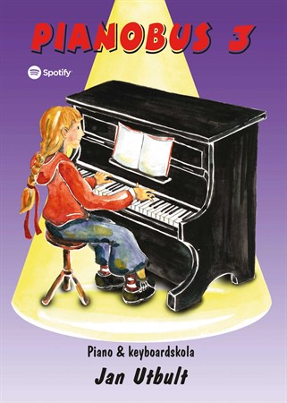 Omslag till notboken Pianobus 3 med övningar, teori och noter för den som vill lära sig spela piano