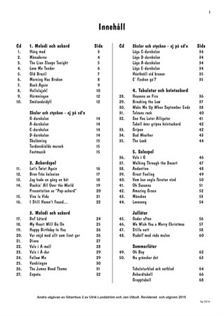 Innehållsförteckning från Gitarrbus 2: Gitarrskola med bokens olika delar, övningar och melodier