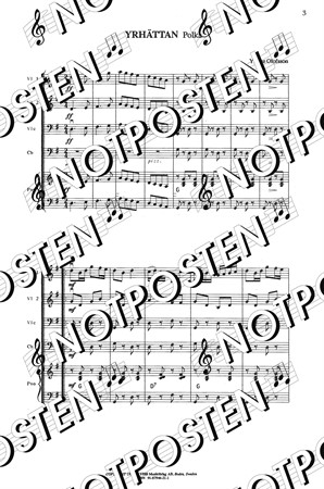 Notbild med instrumentation från stråkorkesterarrangemenaget Yrhättan: Polka