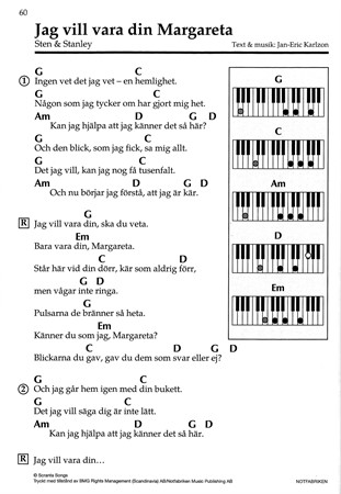 Exempel från inlaga från 100 lätta låtar Piano/Keyboard 1
