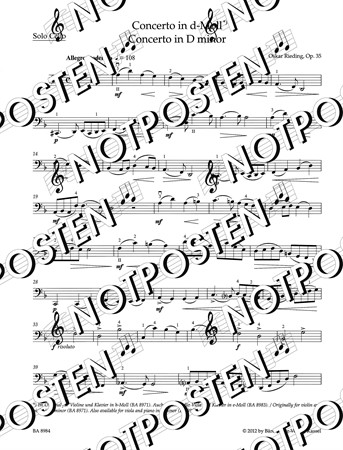 notbild med solostämma för cello i D-moll från Oskar Rieding: Concerto in B Minor Op. 35