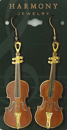 Örhängen med fioler / violiner i guld och brunt