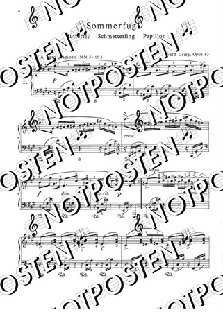 Notbild från Grieg: Lyric Pieces 3 Opus 43 med medelsvåra noter för piano