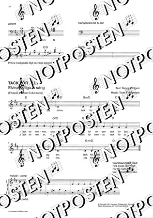 Exempel från notsamlingen Tema Ackord med noter för dig som vill lära dig spela piano efter ackord