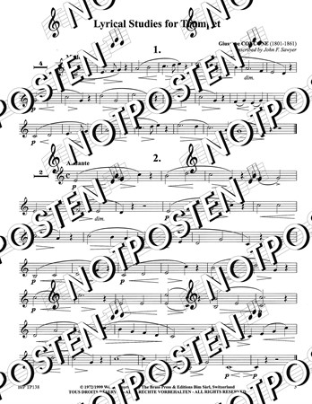 Notbild från Lyrical Studies av Giuseppe Concone anpassade för trumpet av John F. Sawyer