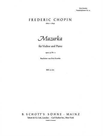 Omslag till Chopins Mazurka für Violine und Piano med noter till fiol och piano