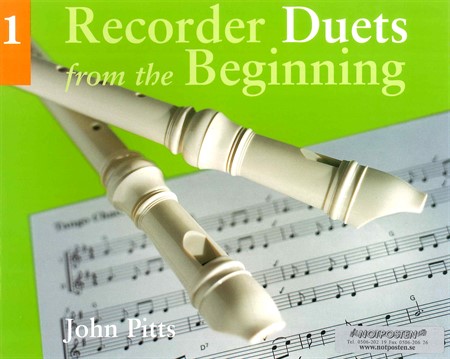Omslag till notboken Recorder Duets from the Beginning 1 med enkla noter för två blockflöjter.