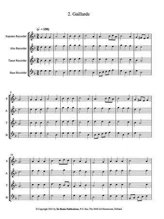 Exempel på inlaga från Four Flemish Dances for Recorder Quartet (SATB)