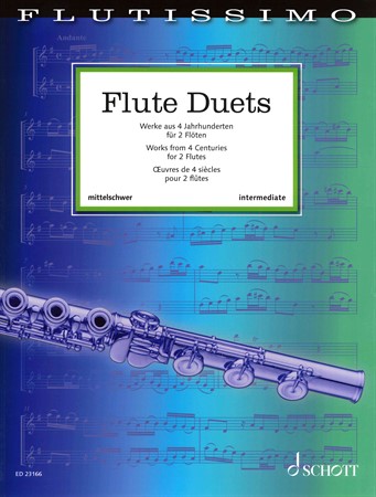 Omslag till Flutissimo Flute Duets med medelsvåra arrangemang för tvärflöjt