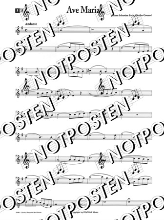 Notbild från klarinettstämman i notbiken Classical Favourites for Clarinet