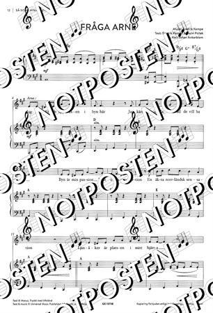 Notbild från Musikalen Så som i himmelen med arr för piano och sång med noter, ackord och text