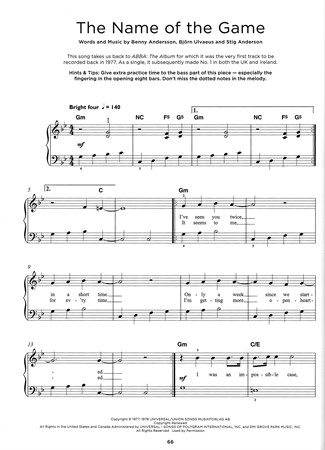 Exempel inlaga från 40 ABBA Songs Really Easy Piano