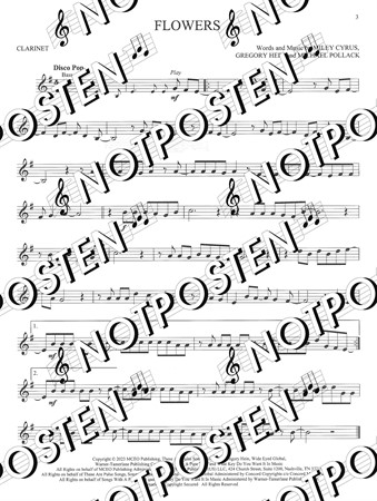Notbild från 11 Top Hits Clarinet med noter till elva soloarrangemang för klarinettisten