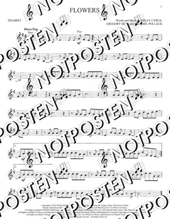Notbild från 11 Top Hits Trumpet med noter till soloarrangemang för trumpet