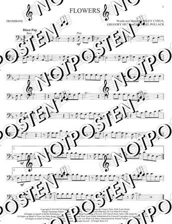 Notbild från 11 Top Hits Trombone med noter till soloarrangemang för trombon