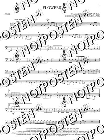 Notbild från 11 Top Hits Cello med noter till soloarrangemang för cello