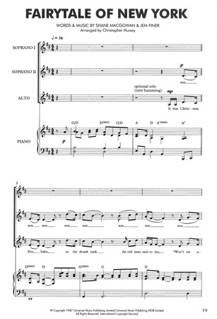 Noter från Christmas Pops - fem jullåtar för trestämmig damkör, med pianoarrangemang och ackord.