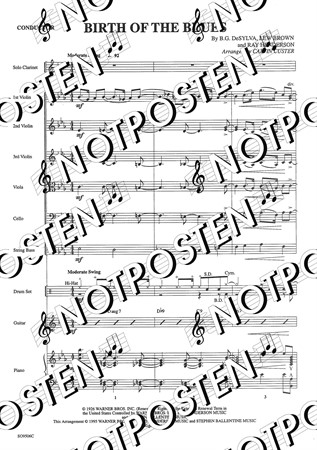 Notbild och instrumentation från arrangemanget Birth of the Blues för soloklarinett och stråkar