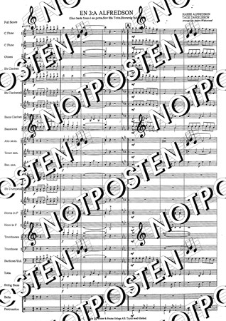 Notbild från partituret till En 3:a Alfredsson med tre arrangemang för blåsorkester